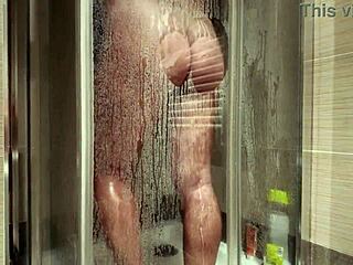 Big breasted milf shaves pussy in shower bathroom!