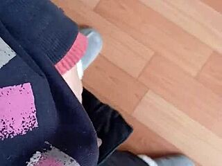 Lesbian colleagues masturbate riskily in office