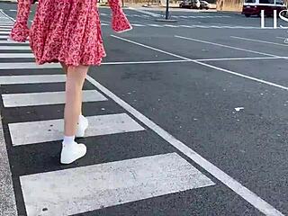 hot woman shows off and touches herself on public bus