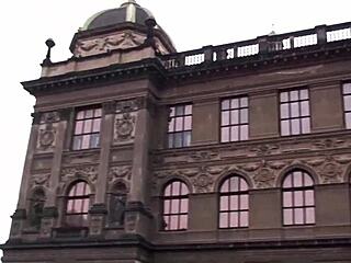 Young cute teen sucks tits and pussy in public city street threesome!