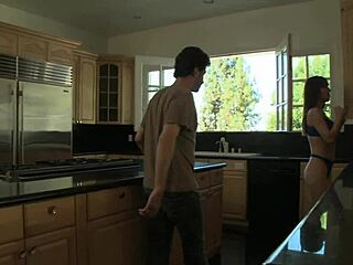 brunette milf mom with big tits in doggy style session.