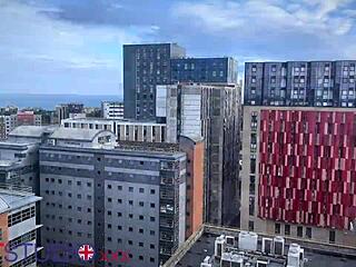 Curvy British student with blue eyes teases in cosplay