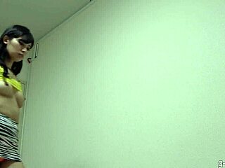 A beautiful Japanese girl takes a shower in the bathroom!