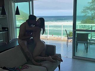 Explode with passion as plump ebony latina rides swollen pussy on big cock after beach!