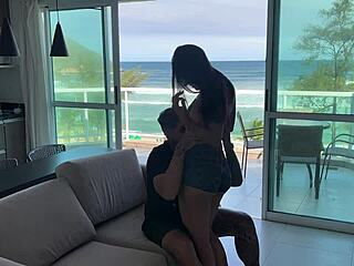 Explode with passion as plump ebony latina rides swollen pussy on big cock after beach!