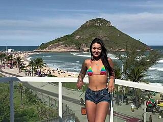 Explode with passion as plump ebony latina rides swollen pussy on big cock after beach!