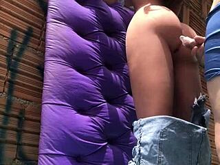 bold amateur latina bends over for intense anal pounding with sex toy doll in public favela outdoor action pushing limits