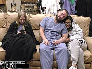 Jasmine Rose's thigh blasted with cum in femdom nurse scene at hospital with choking and spanking.