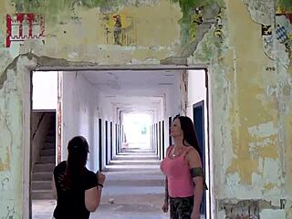 Dreierfick in lost place Kaserne with two milfs craving cum in amateur group blowjob