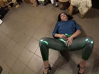 Whoa, check out this deep blowjob with cum play on my shiny cameltoe in stockings!