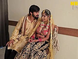 the newly married indian couple enjoyed a sensual quickie on their wedding night, with the bride riding her husband's big cock in hardcore passion.