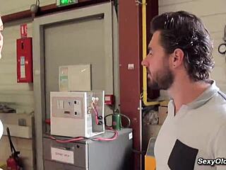 tall french milf melany paris in nylon leggings rides cowgirl in warehouse