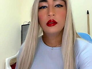 In a steamy scene, the alluring transsexual with small breasts indulges in a sensual solo session.