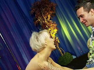 Blonde Pornstar Delivers Shaved Pussy Lap Dance in High Heels