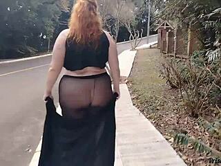 i feel so excited walking the streets in see-through clothes without panties showing off my big natural tits and legs in this homemade public adventure