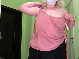 Mature Milf Suggestively Jumps Rope Shaking Big Boobs