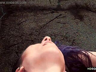 Free spirit tattooed girl Cat Asstrophe gets wet and squirts solo by the shore