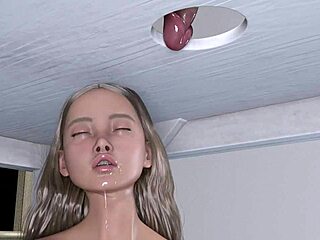 3D cartoon futanari with monster cock gets deepthroat blowjob ending in cum covered face