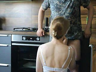 Athletic Blonde College Roommate Gets Bent Over Kitchen Table For Hard Fucking