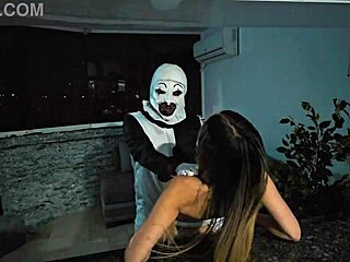 Terrifier fucks natalia alvarado with dripping wet pussy on halloween night in costumes