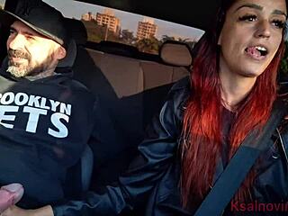 Naughty driver spots passenger jerking off in the back seat