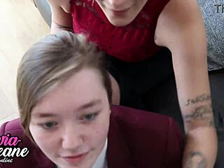 Milf Teaches Student to Suck Cock in Wild Threesome!