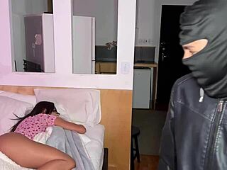 Masked guy breaks into skinny teen's house and fucks her tight wet pussy hard.