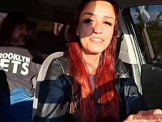 Naughty driver spots passenger jerking off in the back seat