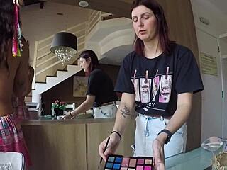 Watch these redhead amateurs spit and suck on a big cock at the party!