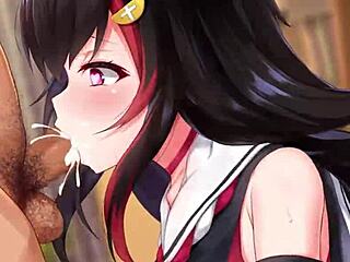 Ookami Mio Hololive VTuber Delivers Intense Sloppy Blowjob With Deepthroat And Gagging