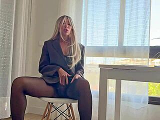 i got thrilled when boss rammed his huge cock through my pantyhose right on the work desk