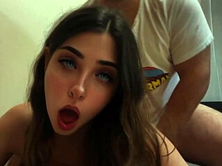 Petite teen amateur babe gives handjob and gets fucked doggystyle in homemade scene after long workday