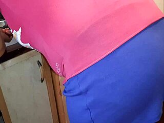 I felt so thrilled secretly touching myself in panties while she prepared dinner right in front of me