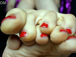 i feel the sweat on my small feet with red toenail polish during this sensual female domination session