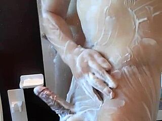 muscular handsome guy's shower time feels so relaxing