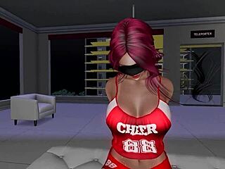 cheerleader in second life gets blindfolded and starts sucking masked old guy