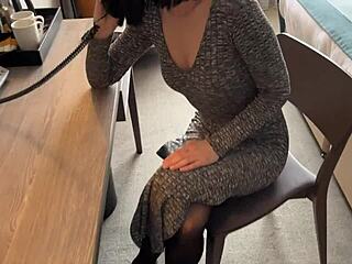 Hot woman shares bed and ass in hotel shower