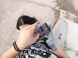 She Requests Filming Her Outdoor Blowjob On Huge Cock