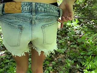 Rough Doggystyle Pounding In Forest For Skinny Girl With Panties Pulled Aside