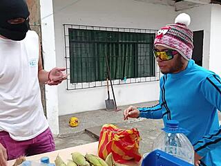 salesman casually fucks hot curvy latina with big natural tits in bedroom