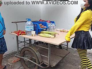 salesman casually fucks hot curvy latina with big natural tits in bedroom