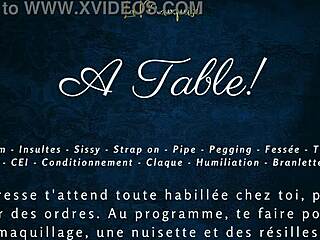 French femdom guides a sissy through milking table session with dirty talk and cei instructions