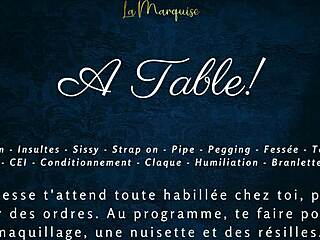 French femdom guides a sissy through milking table session with dirty talk and cei instructions