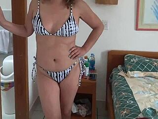 did i just cum in this hot mature's pussy? now she slips on a bikini and flaunts at the beach!