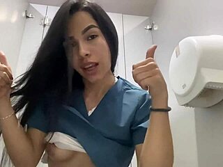 Naughty nurse masturbates in hospital bathroom squirting wildly