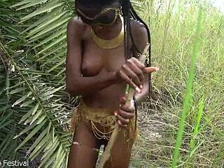 Oh Wow! Hot African Native Woman Cooks Naked In Jungle With Tits Exposed!