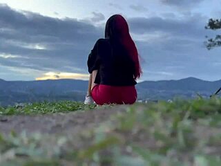 Brunette Venezuelan amateur solo outdoor sexy public long hair shorts action in Caracas Avila climb