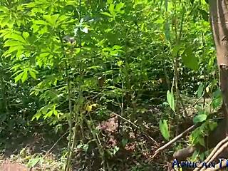 Big Natural Tits Ebony Amateur Poses in Behind the Scenes Outdoor Photoshoot with Monster Cock Action