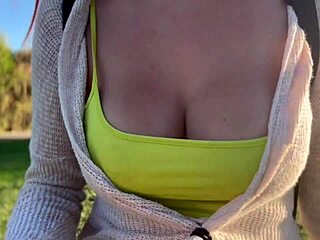 Outdoor adventure with Artemisia Love and her big boobs horny European in public excitement