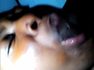 Skinny African Teen Deepthroats with Sloppy Big Ass Blowjob